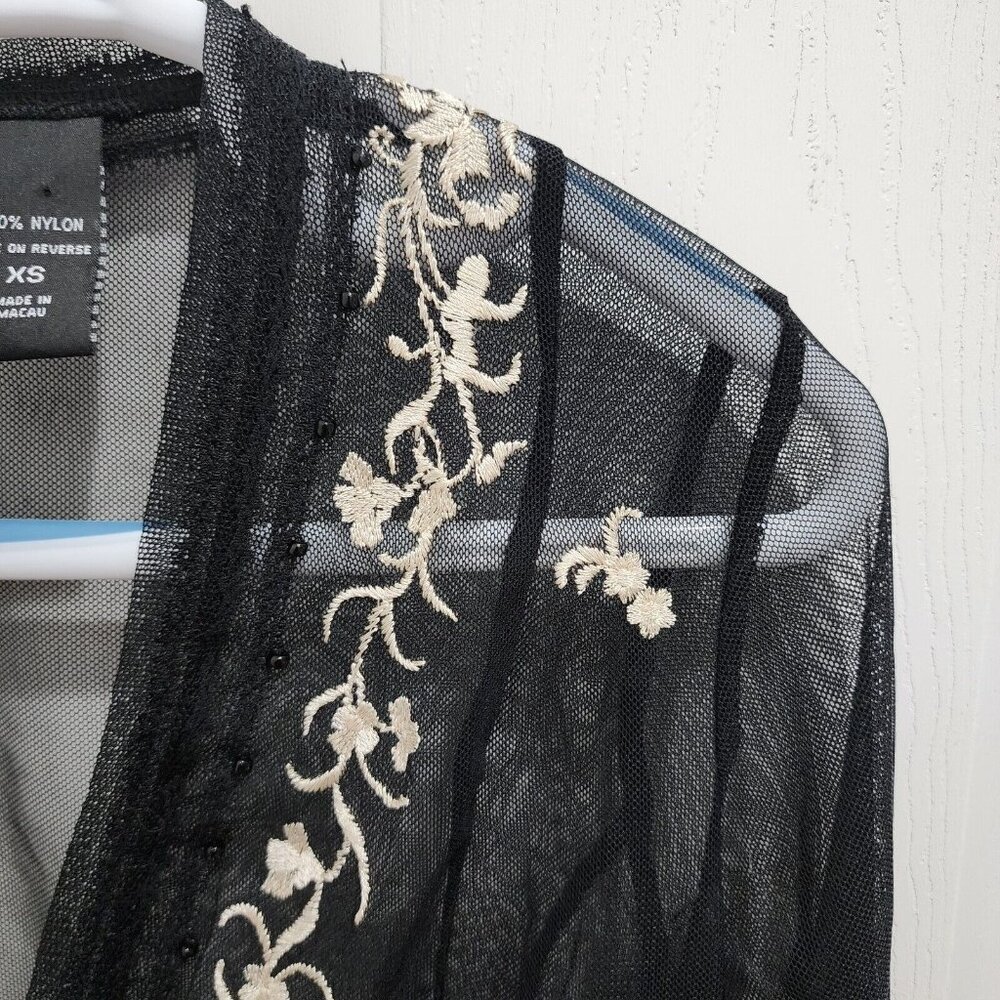 New York & Company Long Sleeve Sheer Mesh Cardigan Black Whimsigoth Witchy Sz XS - Picture 3 of 11